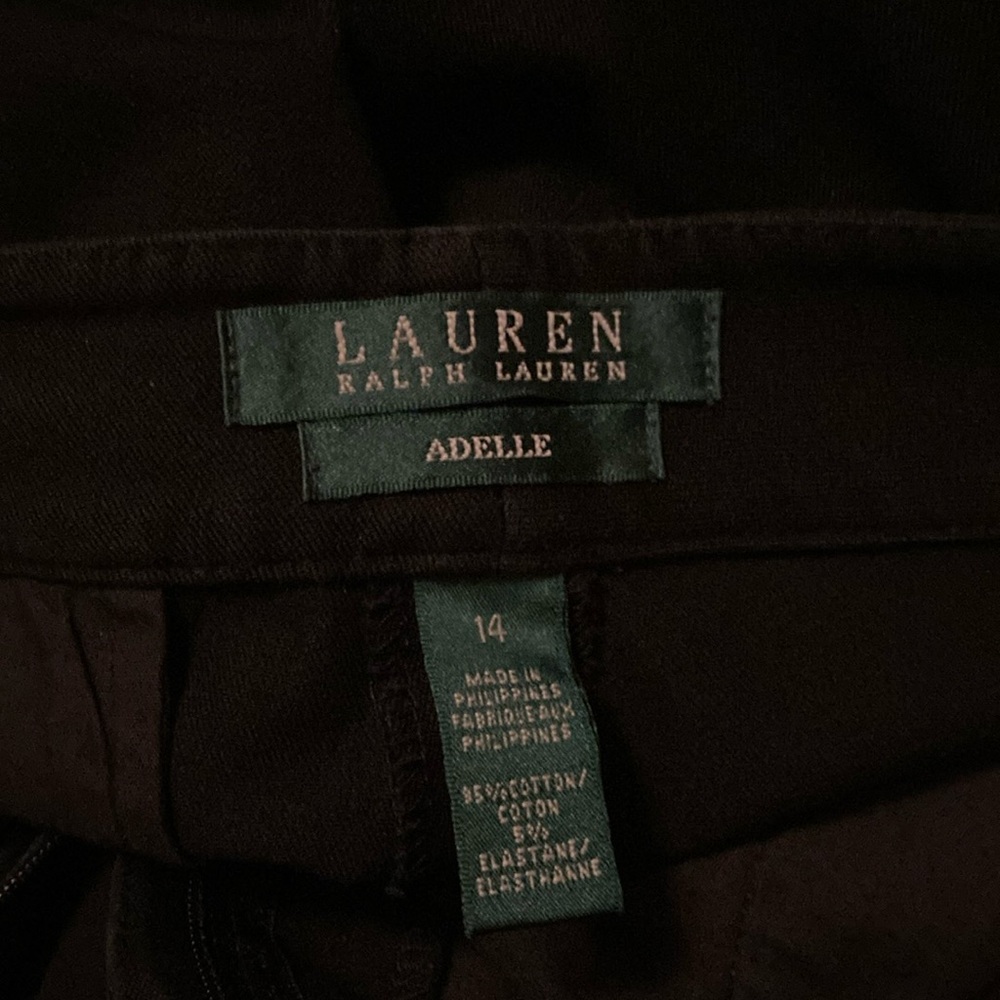 Ralph Lauren black trousers 95% cotton, 5% elastane.  Flat front.